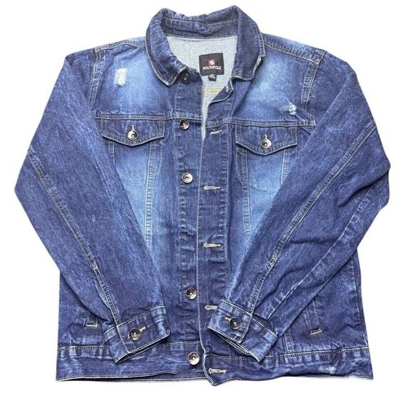 Southpole Distressed Blue Jean Trucker Jacket Mens M Y2K Hip Hop - Picture 1 of 9